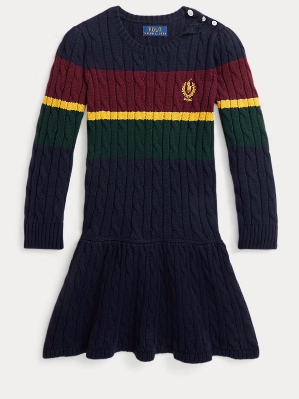 Polo Ralph Lauren Girls 4 4T Striped Cable Knit Cotton Sweater Dress Navy $279